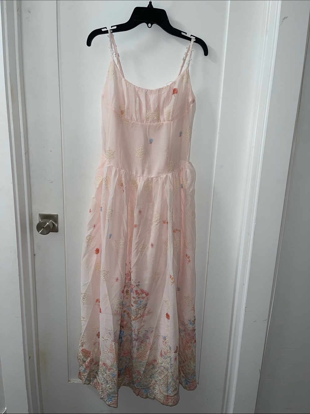 Women’s ' Light Pink Floral Embroidered Maxi Dress